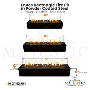 Eaves Rectangle Fire Pit in Powder Coated Steel Size - Majestic Fountains and More