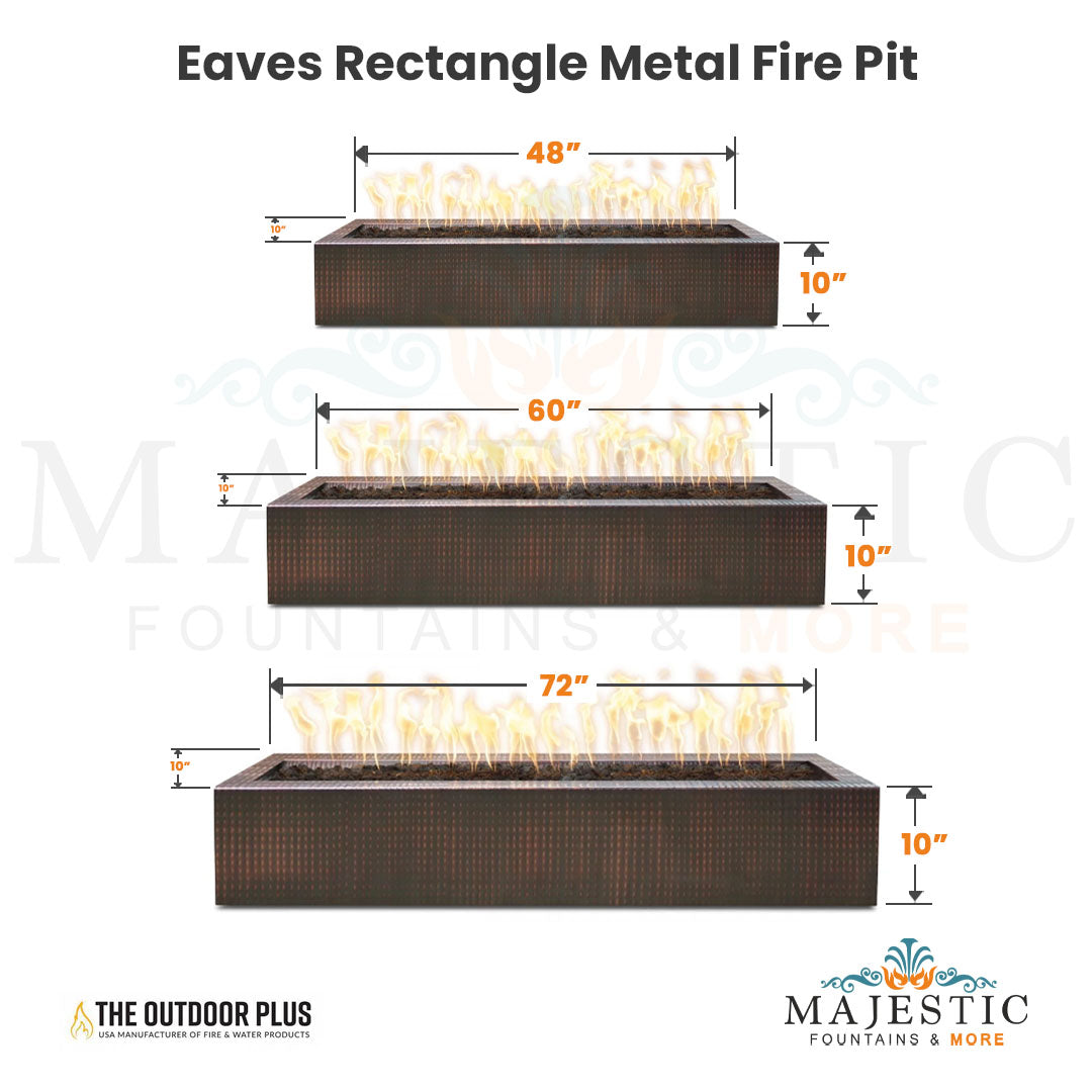 Eaves Rectangle Metal Fire Pit - Majestic Fountains and More
