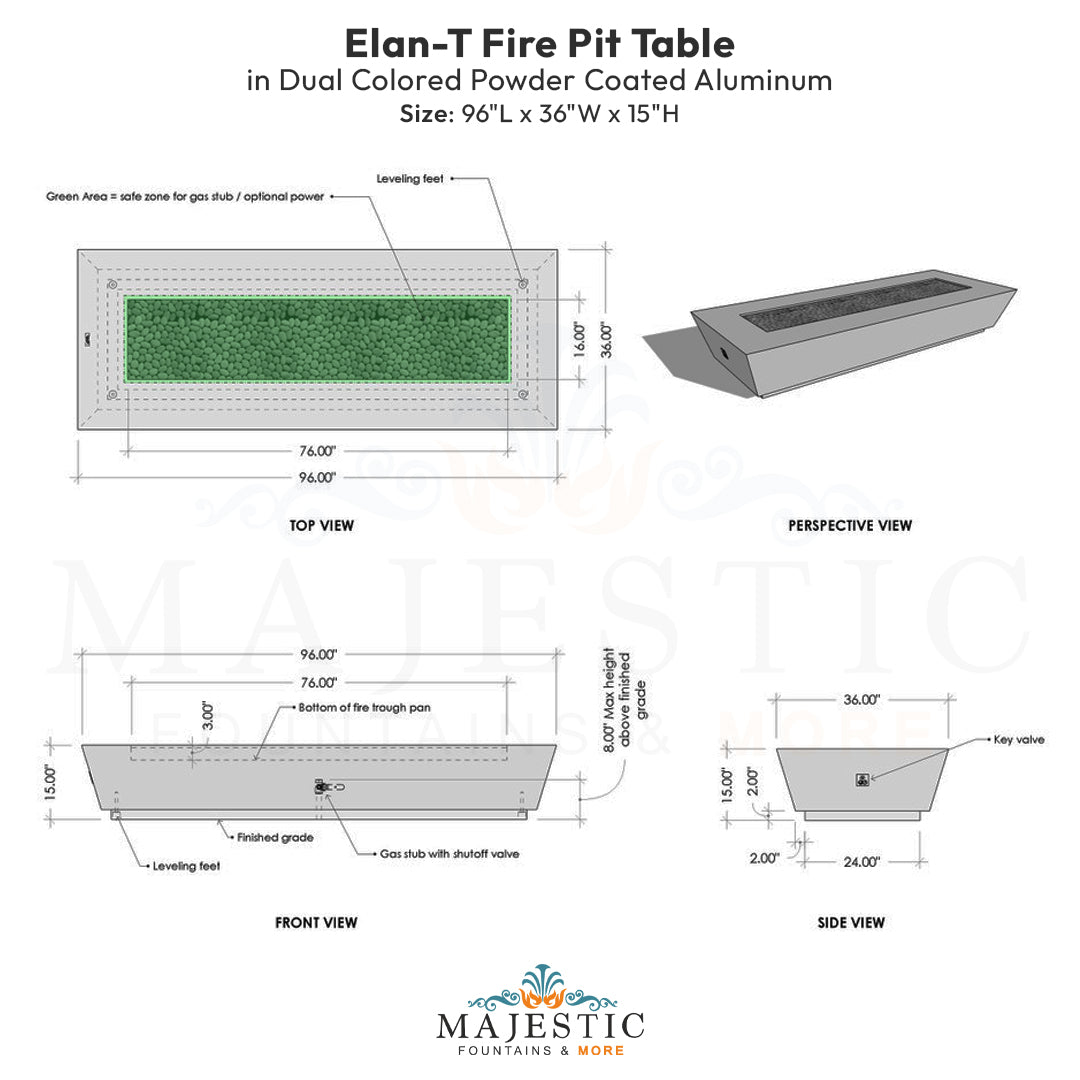 Elan-T Fire Pit Table in Dual Colored Powder Coated Aluminum - Majestic Fountains