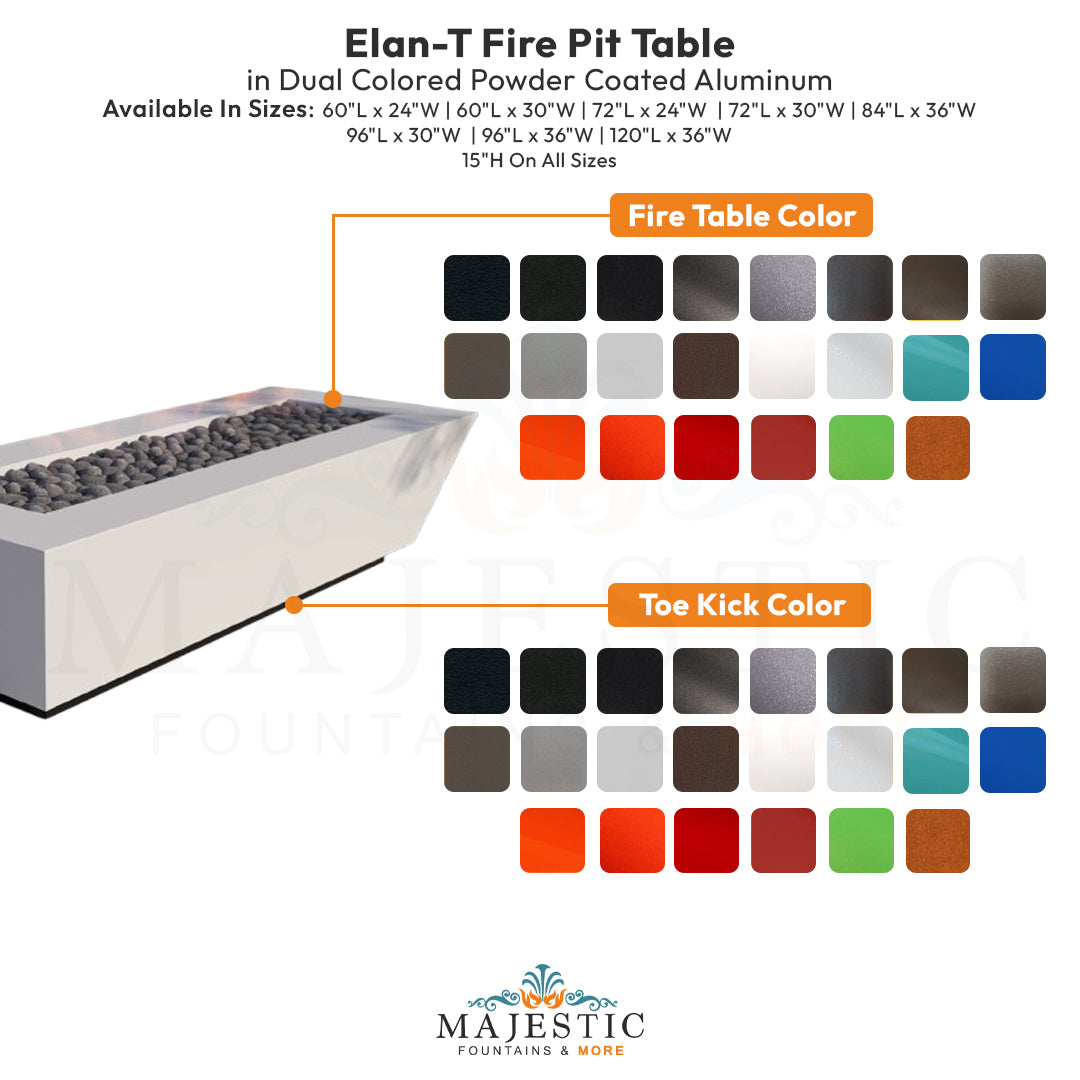 Elan-T Fire Pit Table in Dual Colored Powder Coated Aluminum - Majestic Fountains