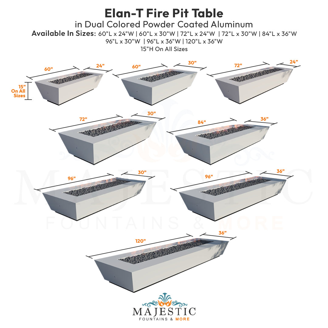 Elan-T Fire Pit Table in Dual Colored Powder Coated Aluminum - Majestic Fountains