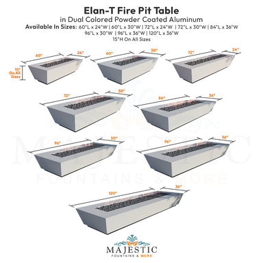 Elan-T Fire Pit Table in Dual Colored Powder Coated Aluminum - Majestic Fountains