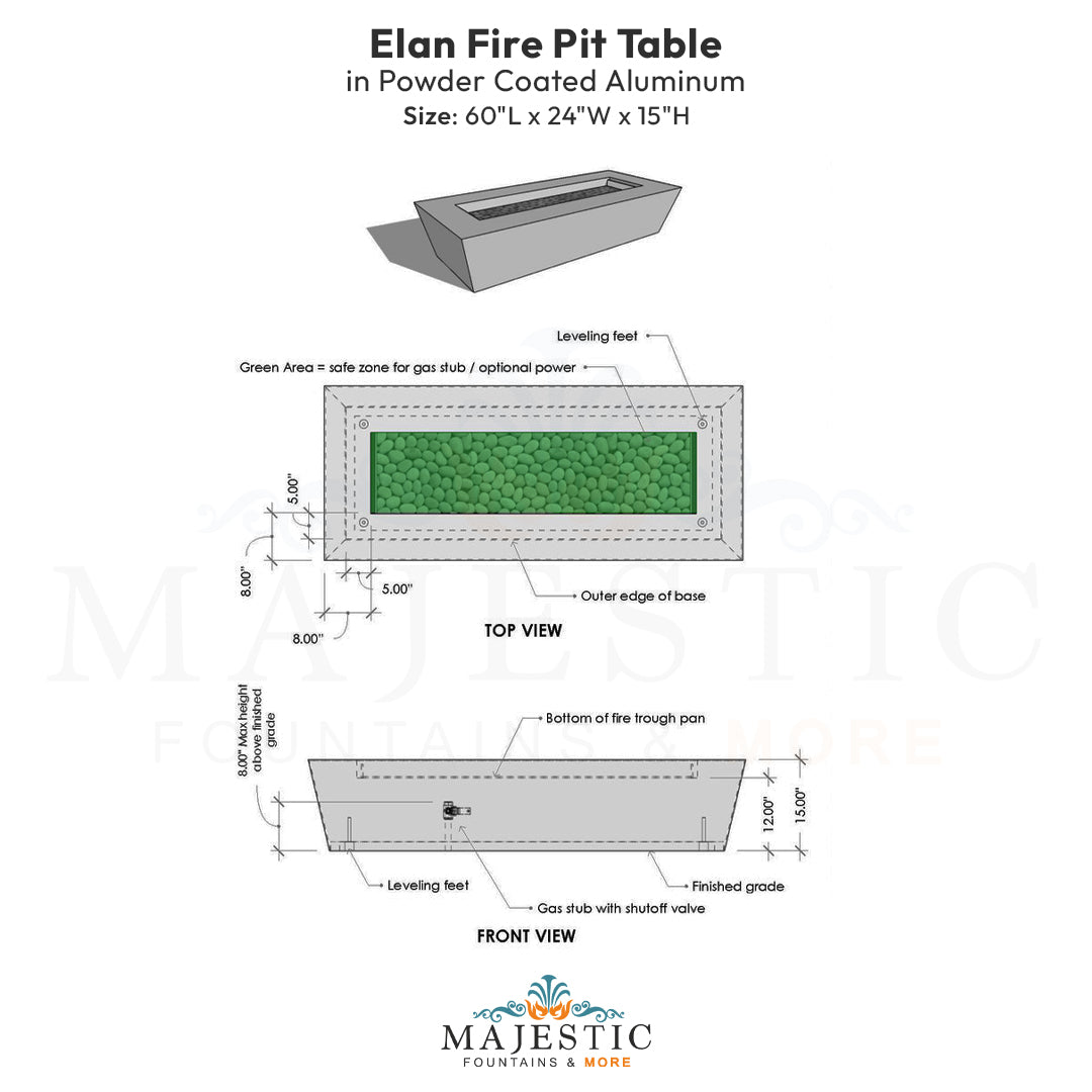 Elan Fire Pit Table in Powder Coated Aluminum - Majestic Fountains