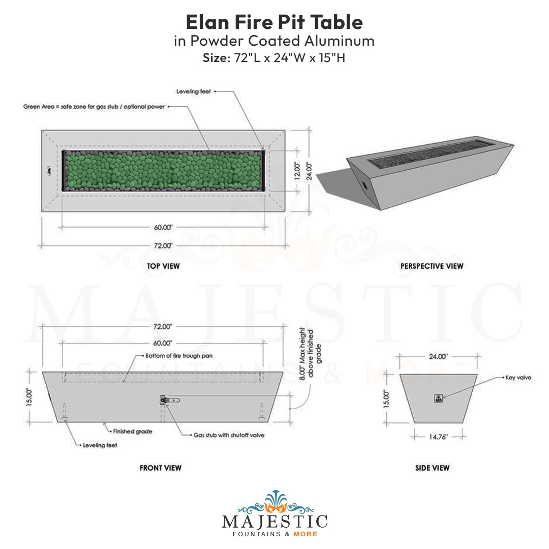 Elan Fire Pit Table in Powder Coated Aluminum - Majestic Fountains