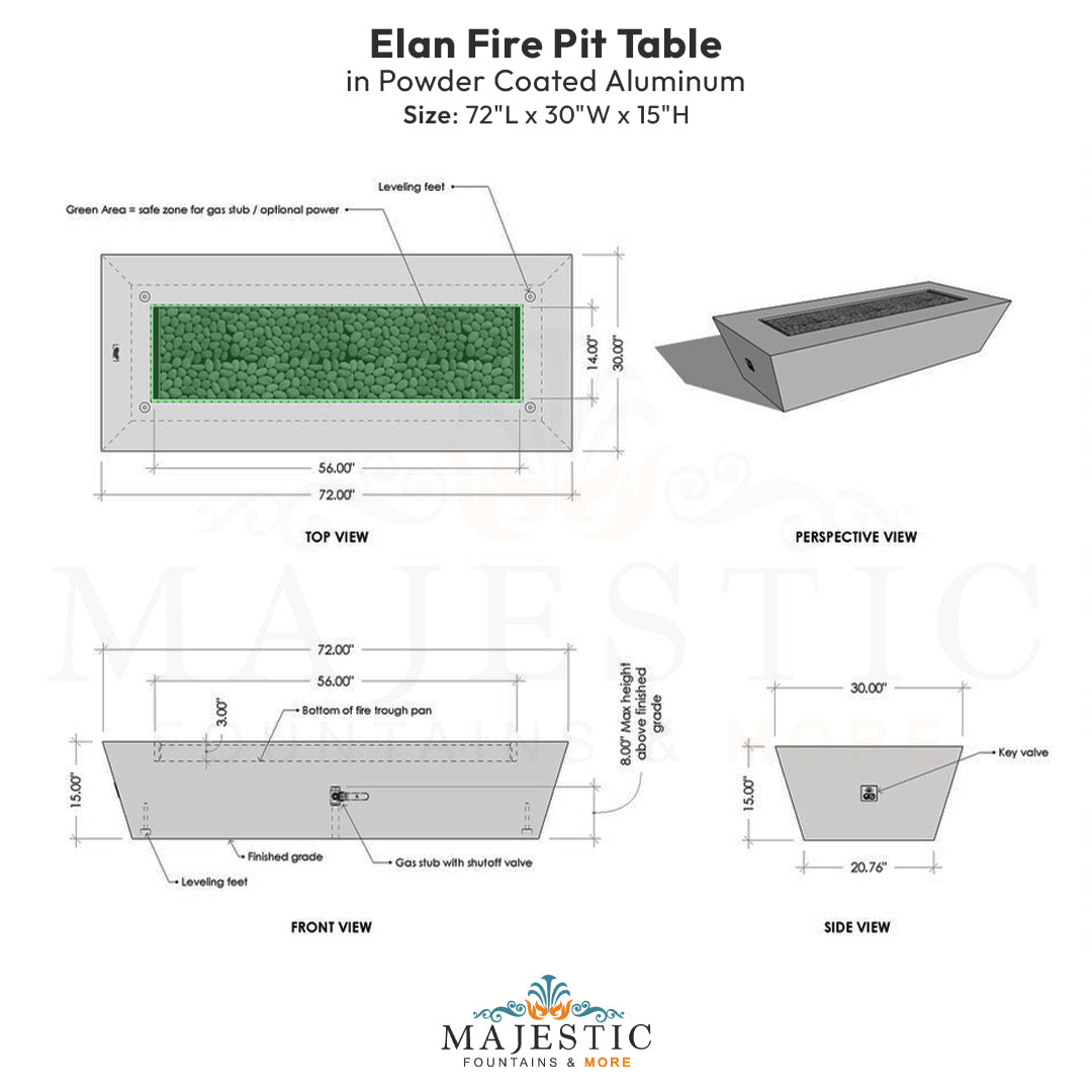 Elan Fire Pit Table in Powder Coated Aluminum - Majestic Fountains