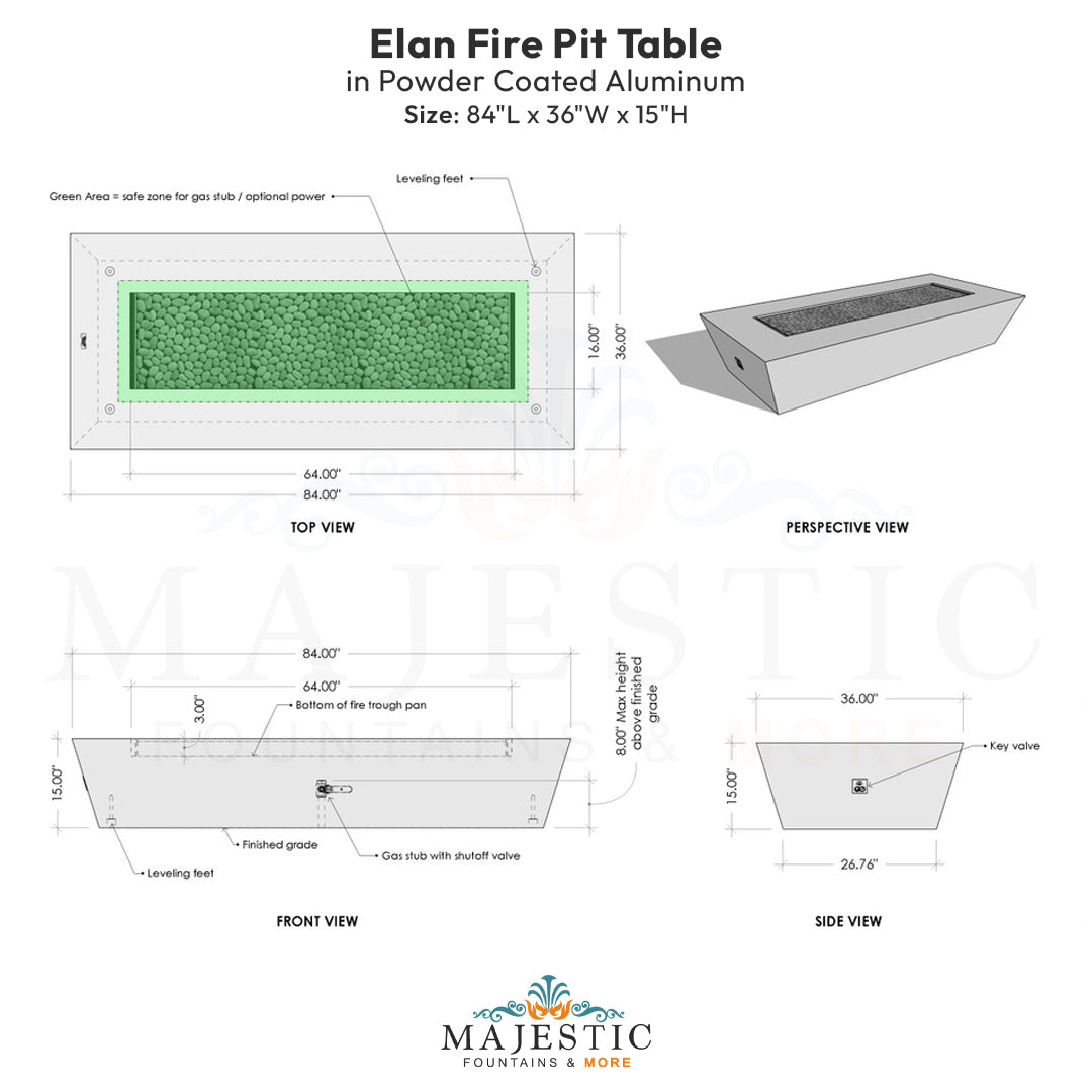 Elan Fire Pit Table in Powder Coated Aluminum - Majestic Fountains