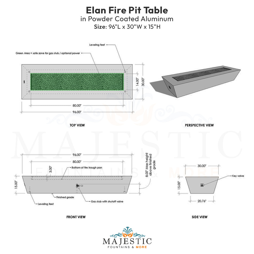 Elan Fire Pit Table in Powder Coated Aluminum - Majestic Fountains