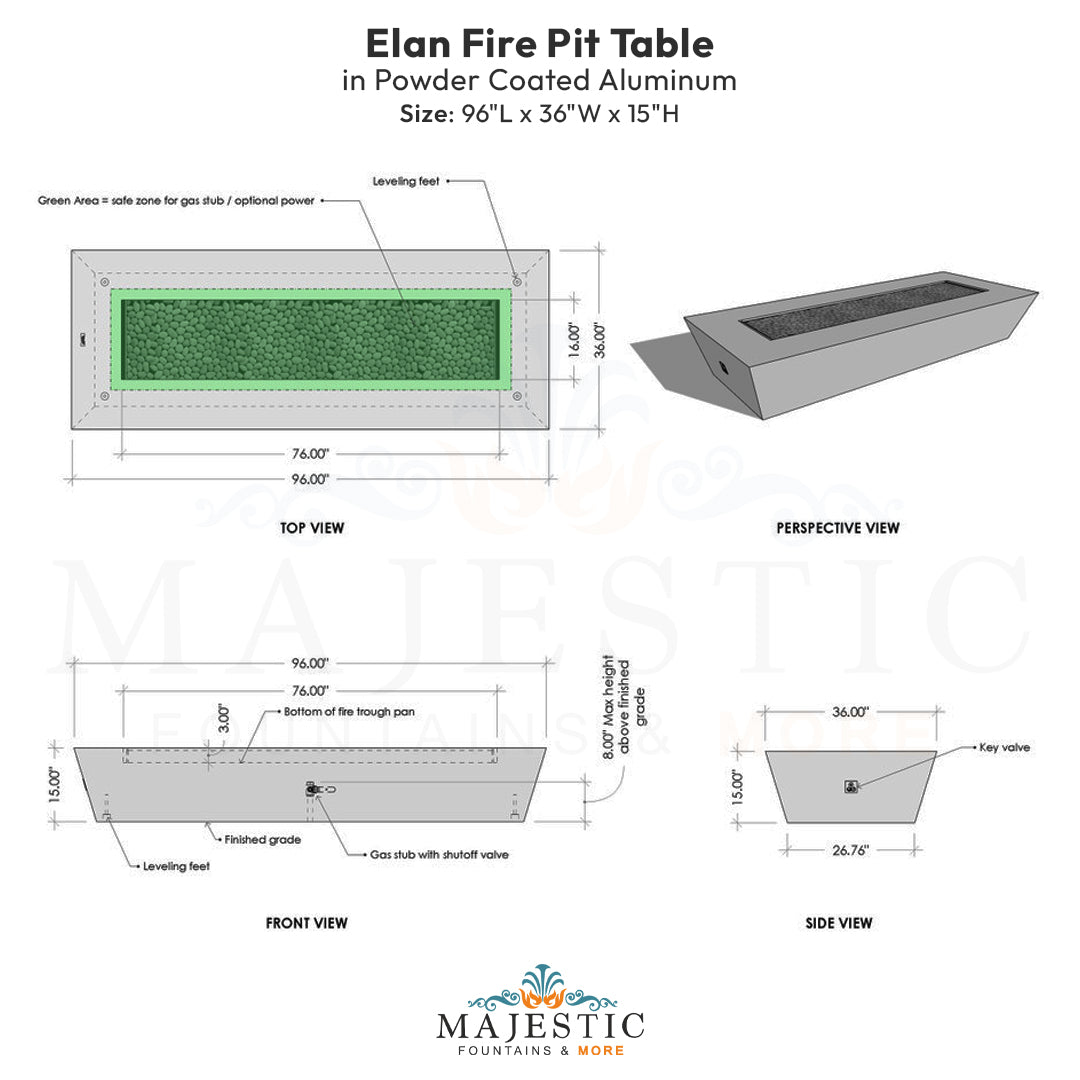 Elan Fire Pit Table in Powder Coated Aluminum - Majestic Fountains