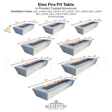Elan Fire Pit Table in Powder Coated Aluminum - Majestic Fountains