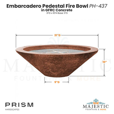 Embarcadero Pedestal Fire Bowl PH-437 in GFRC Concrete by Prism Hardscapes Size - Majestic Fountains and More