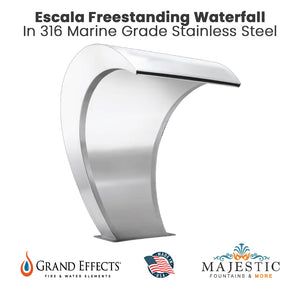 Escala Freestanding Waterfall in Stainless Steel by Grand Effects - Majestic Fountains and More