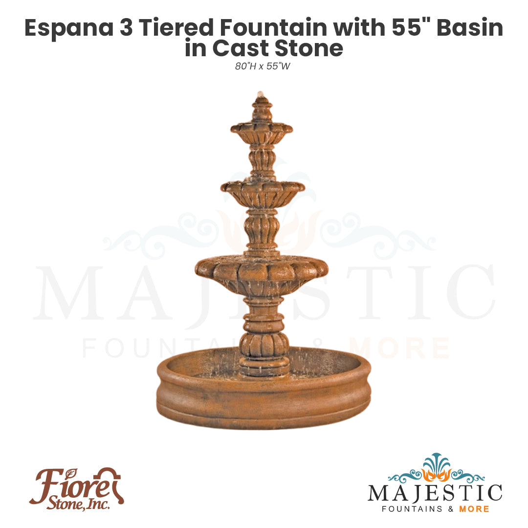 Espana 3 Tiered Fountain with 55 Basin in Cast Stone - Fiore Stone 262-F - Majestic Fountains