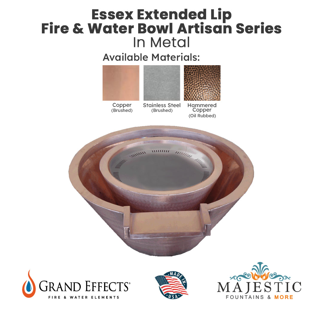 Essex Extended Lip Fire & Water Bowl Artisan Series by Grand Effects - Majestic Fountains