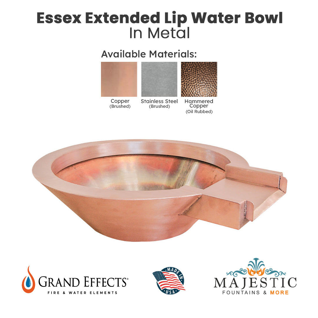 Essex Extended Lip Water Bowl in Metal - Majestic Fountains