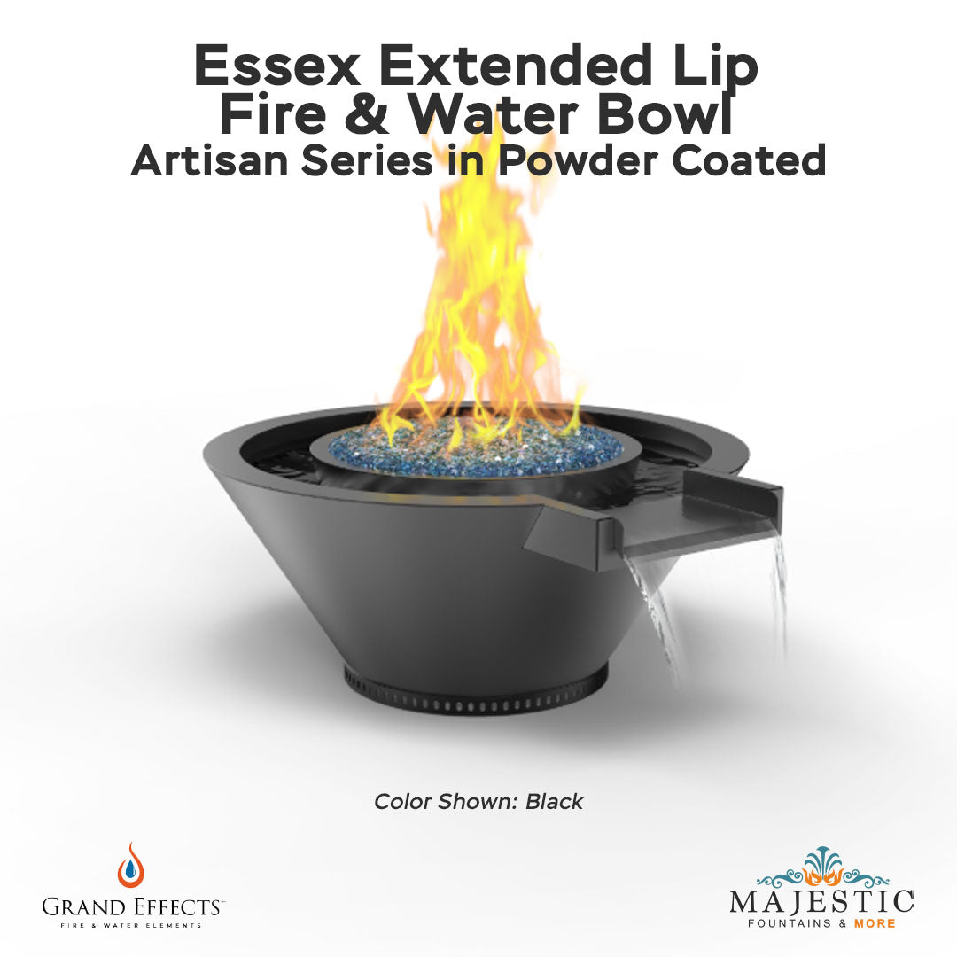 Essex Extended Lip Fire & Water Bowl Artisan Series in Powder Coated - Majestic Fountains