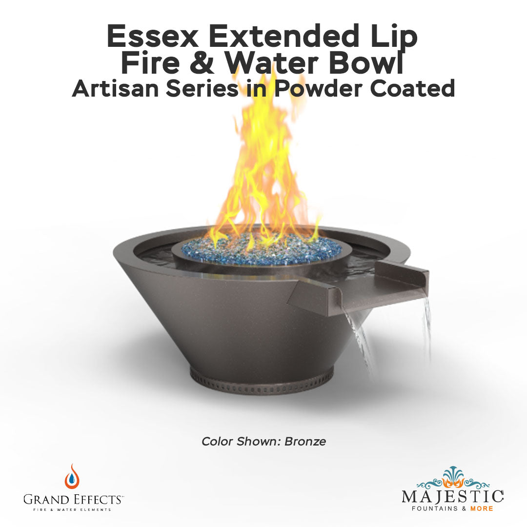 Essex Extended Lip Fire & Water Bowl Artisan Series in Powder Coated - Majestic Fountains