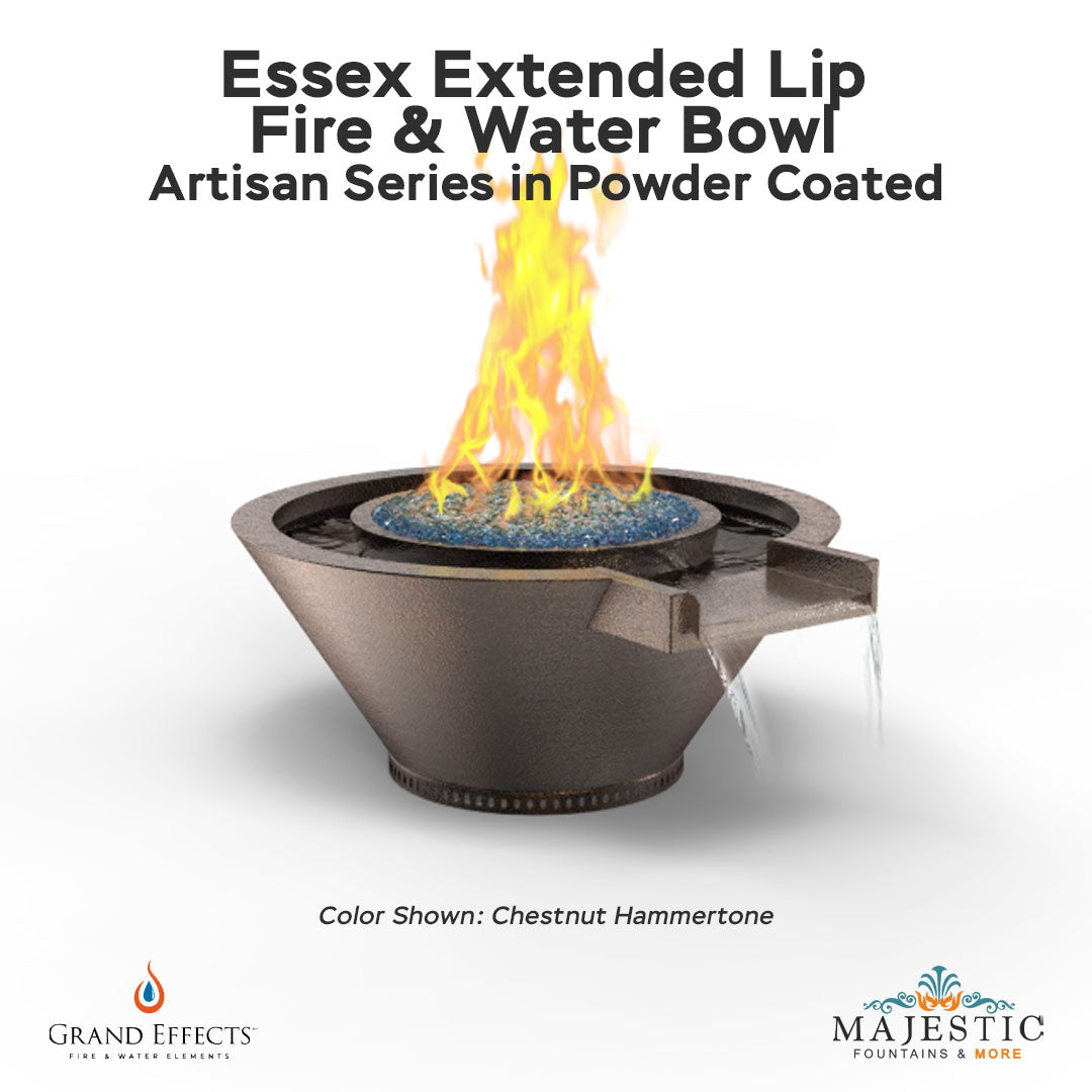 Essex Extended Lip Fire & Water Bowl Artisan Series in Powder Coated - Majestic Fountains