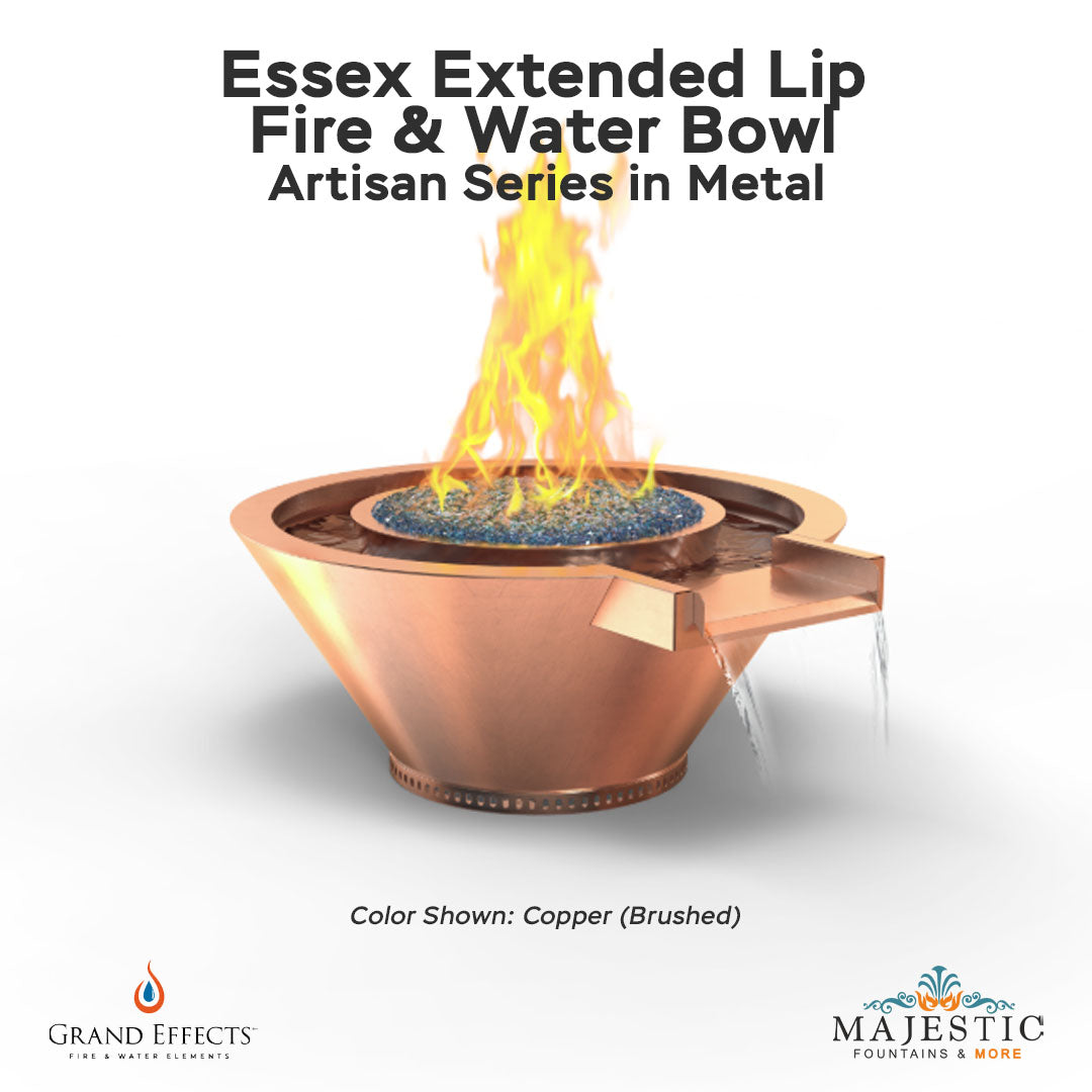 Essex Extended Lip Fire & Water Bowl Artisan Series in Metal - Majestic Fountains