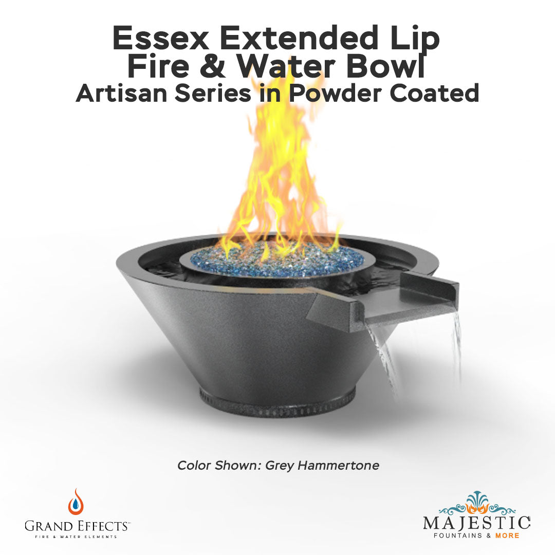 Essex Extended Lip Fire & Water Bowl Artisan Series in Powder Coated - Majestic Fountains