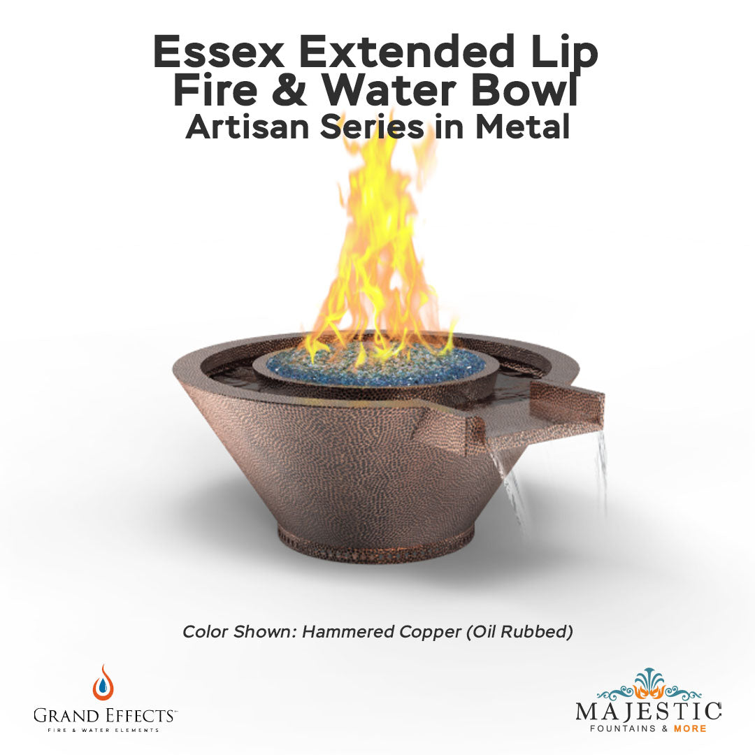 Essex Extended Lip Fire & Water Bowl Artisan Series in Metal - Majestic Fountains