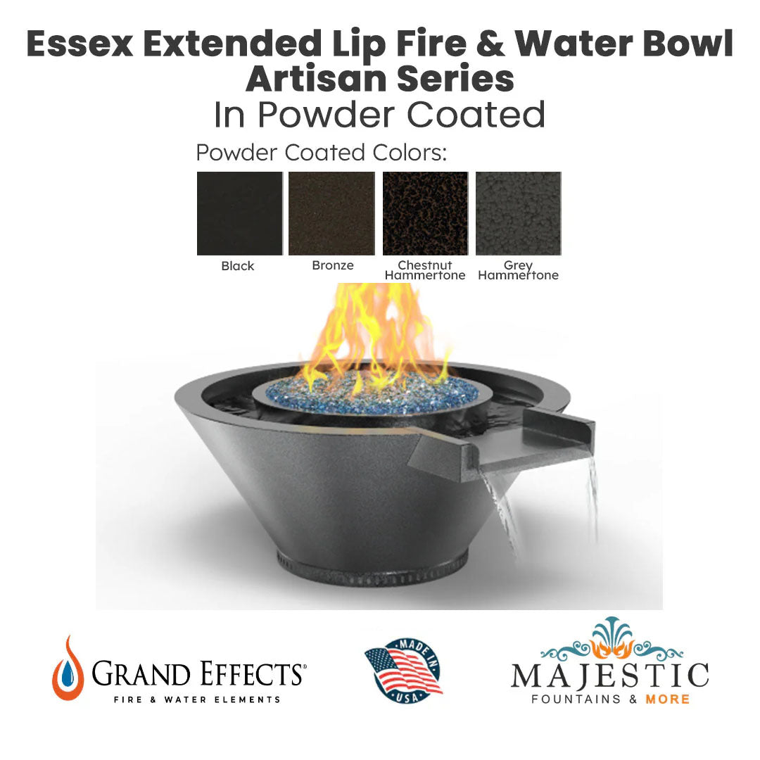 Essex Extended Lip Fire & Water Bowl Artisan Series in Powder Coated - Majestic Fountains