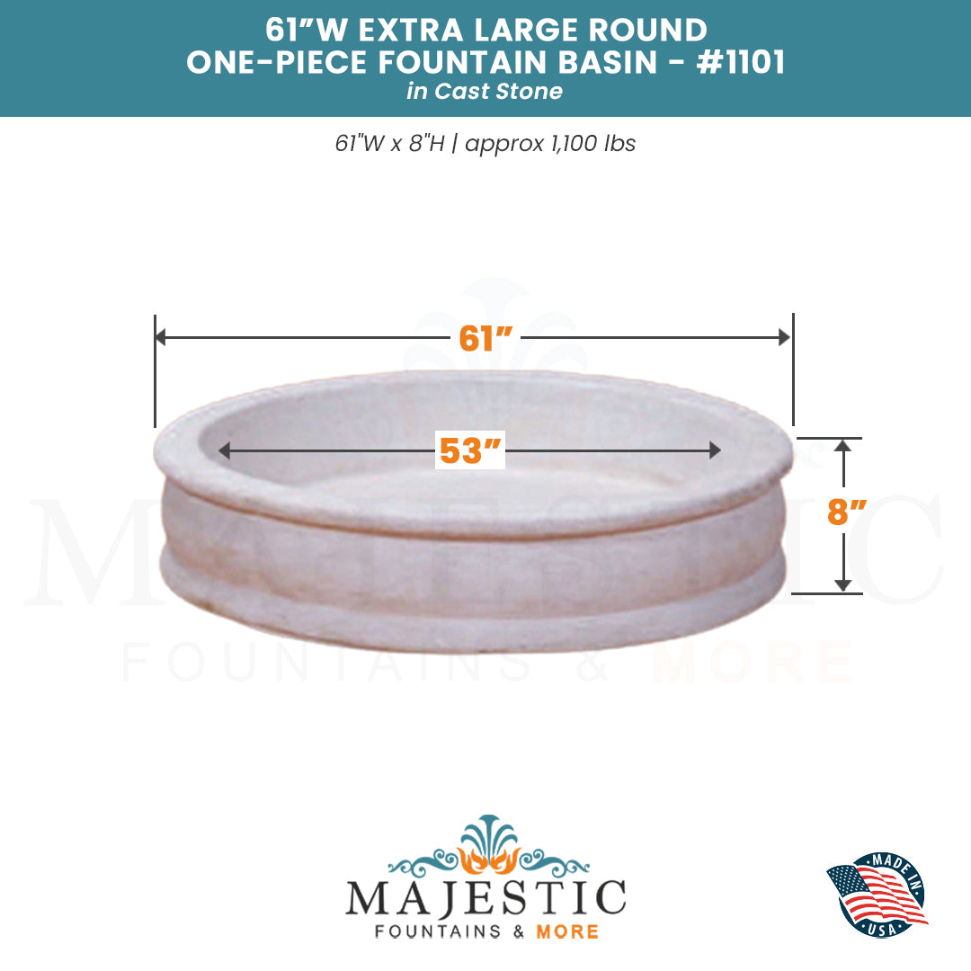 Round One-Piece Fountain Basin in Cast Stone  - Majestic Fountains