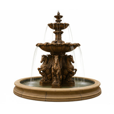 Fiore Stone Cavalli 2 Tier Fountain 2136-F with Bracci Basin in Cast Stone - Majestic Fountains