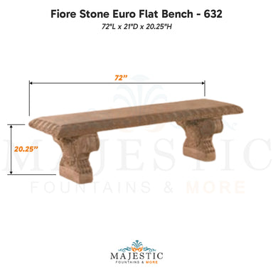 Fiore Stone Euro Flat Bench - 632 cast stone dimension drawing showing 72 inch length and 20.25 inch height