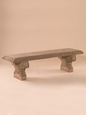 Fiore Stone Euro Flat Bench - 632 cast stone bench with ornate legs in a light brown finish, studio shot