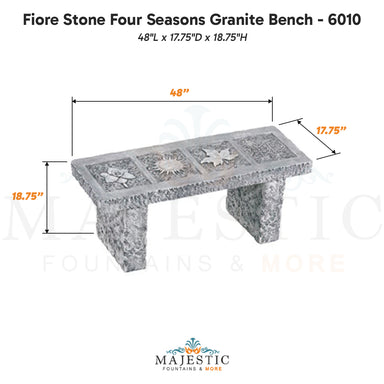 Fiore Stone Four Seasons Granite Bench - 6010 cast stone dimension drawing showing 48 inch length and 18.75 inch height
