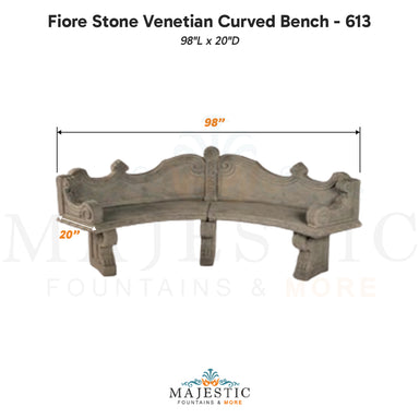 Fiore Stone Venetian Curved Bench - 613 cast stone dimension drawing with 98 inch and 20 inch measurements