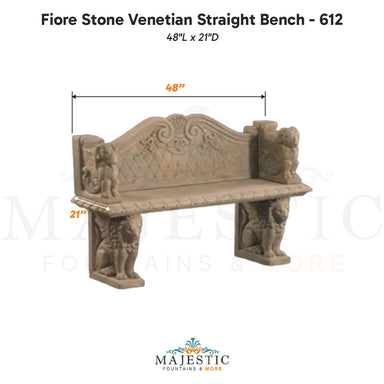 Fiore Stone Venetian Straight Bench - 612 cast stone dimension drawing showing 48 inch length and 21 inch depth