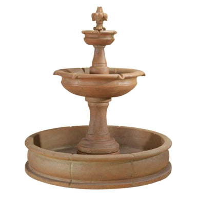 Fleur De Lis Concrete 2 Tier Outdoor Garden Fountain with Basin - 1662 - Majestic Fountains