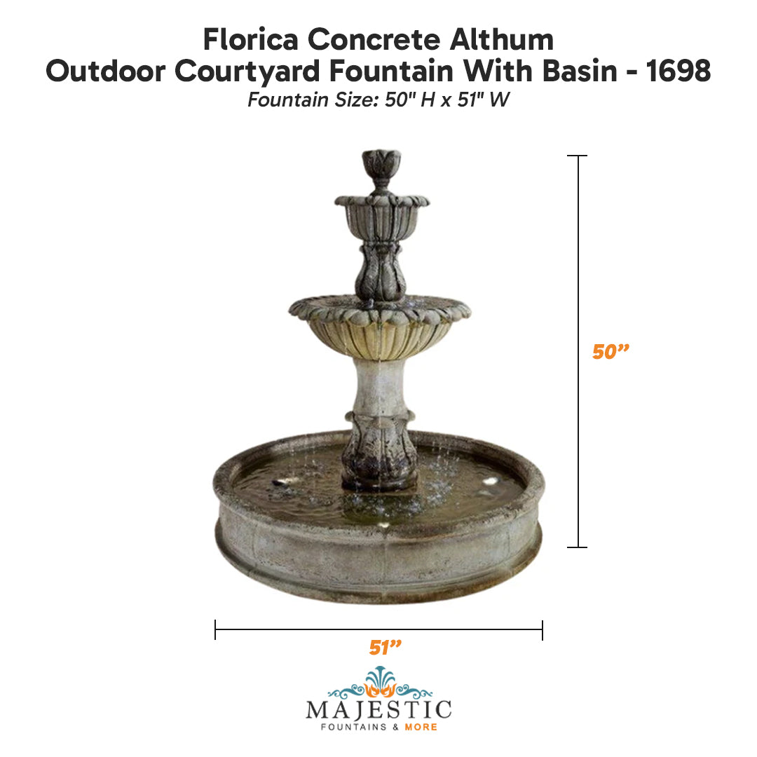 Florica Concrete Althum Outdoor Courtyard Fountain With Basin - 1698 - Majestic Fountains