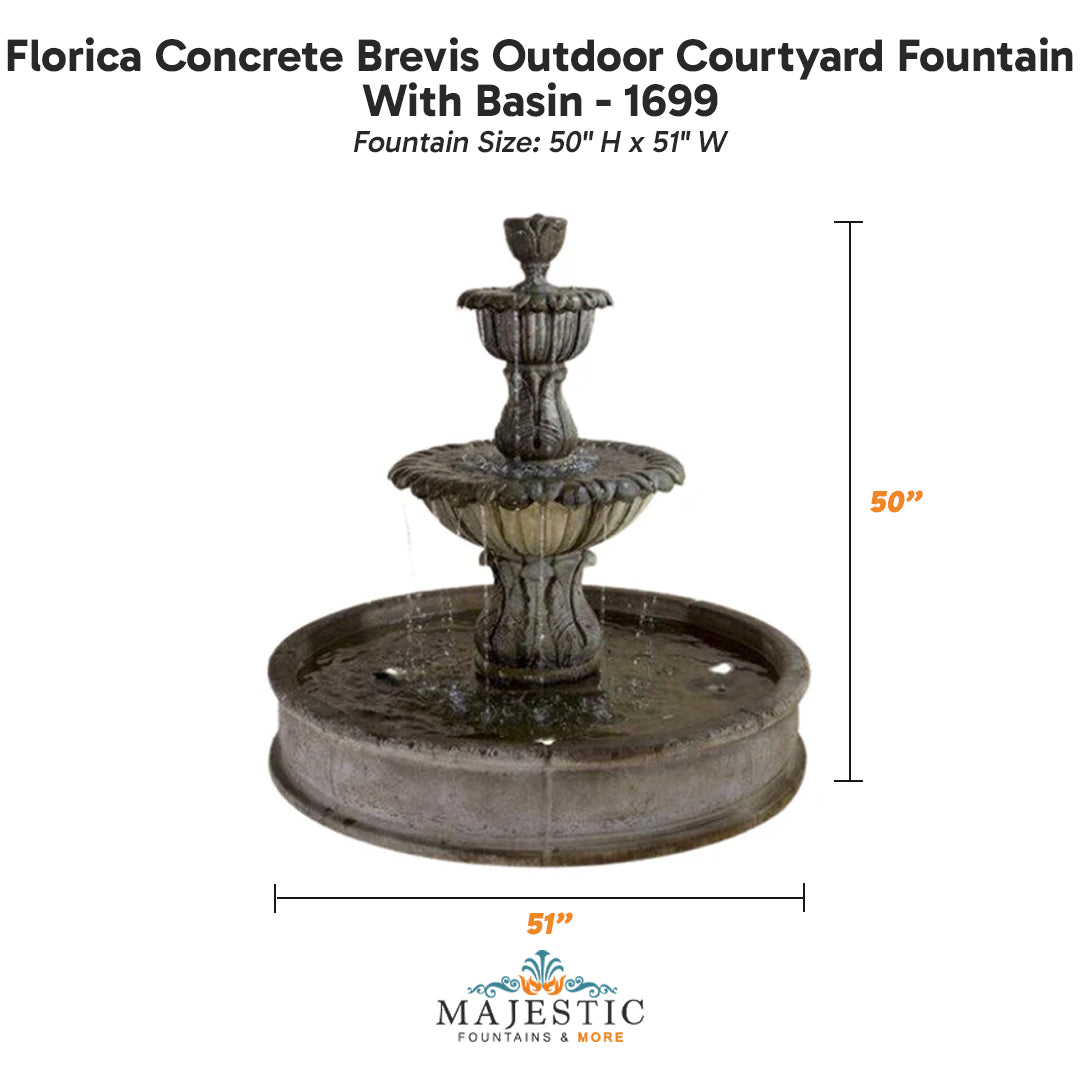 Florica Concrete Brevis Outdoor Courtyard Fountain With Basin - 1699 - Majestic Fountains