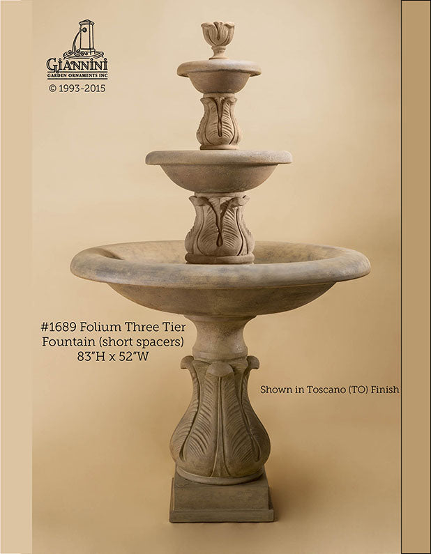 Folium Concrete 3 Tier - Outdoor Courtyard Fountain - 1689 - Majestic Fountains