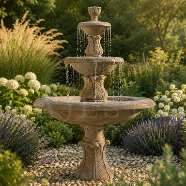 Folium Concrete 3 Tier - Outdoor Courtyard Fountain - 1689 - Majestic Fountains