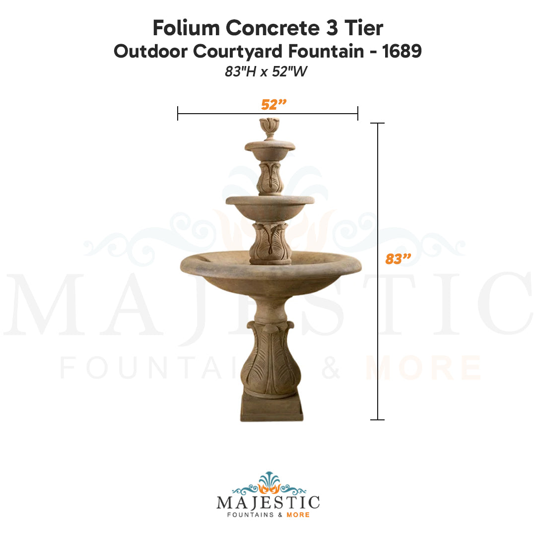 Folium Concrete 3 Tier - Outdoor Courtyard Fountain - 1689 - Majestic Fountains