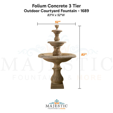 Folium Concrete 3 Tier - Outdoor Courtyard Fountain - 1689 - Majestic Fountains