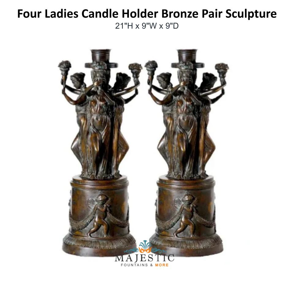 Four Ladies Candle Holder Bronze Pair Sculpture - Majestic Fountains & More 