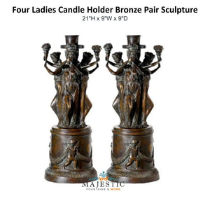 Four Ladies Candle Holder Bronze Pair Sculpture - Majestic Fountains & More 