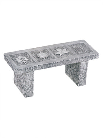Fiore Stone Four Seasons Granite Bench - 6010 cast stone bench with seasonal panels in a grey finish studio shot