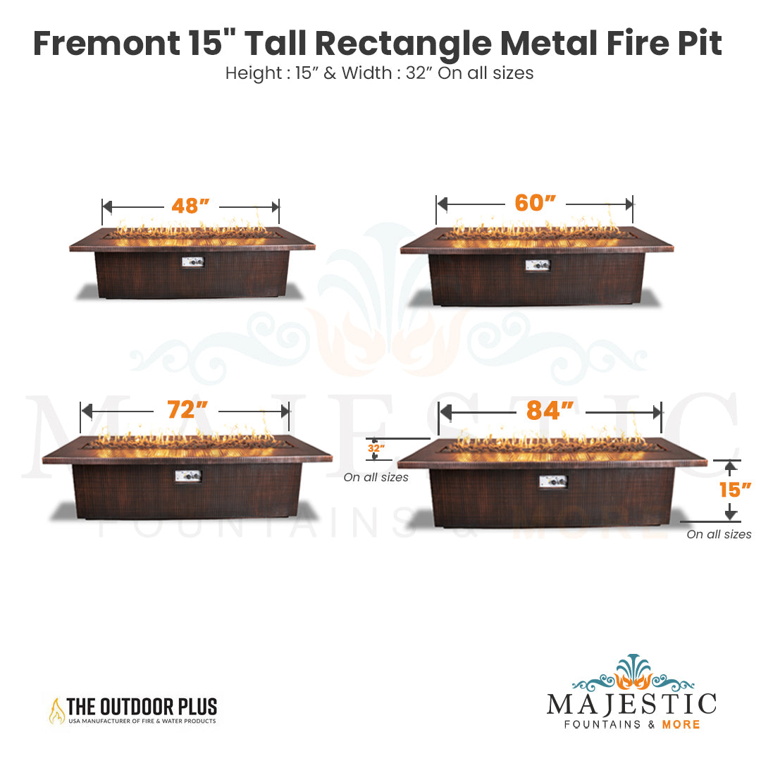 Fremont 15 Tall Rectangle Fire Pit in Powder Coated Steel - Majestic Fountains and More