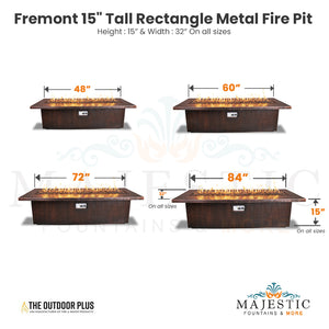 Fremont 15 Tall Rectangle Fire Pit in Powder Coated Steel Size - Majestic Fountains and More