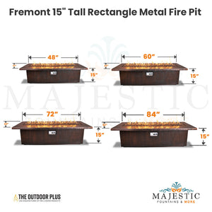 Fremont 15 Tall Rectangle Metal Fire Pit Size - Majestic Fountains and More