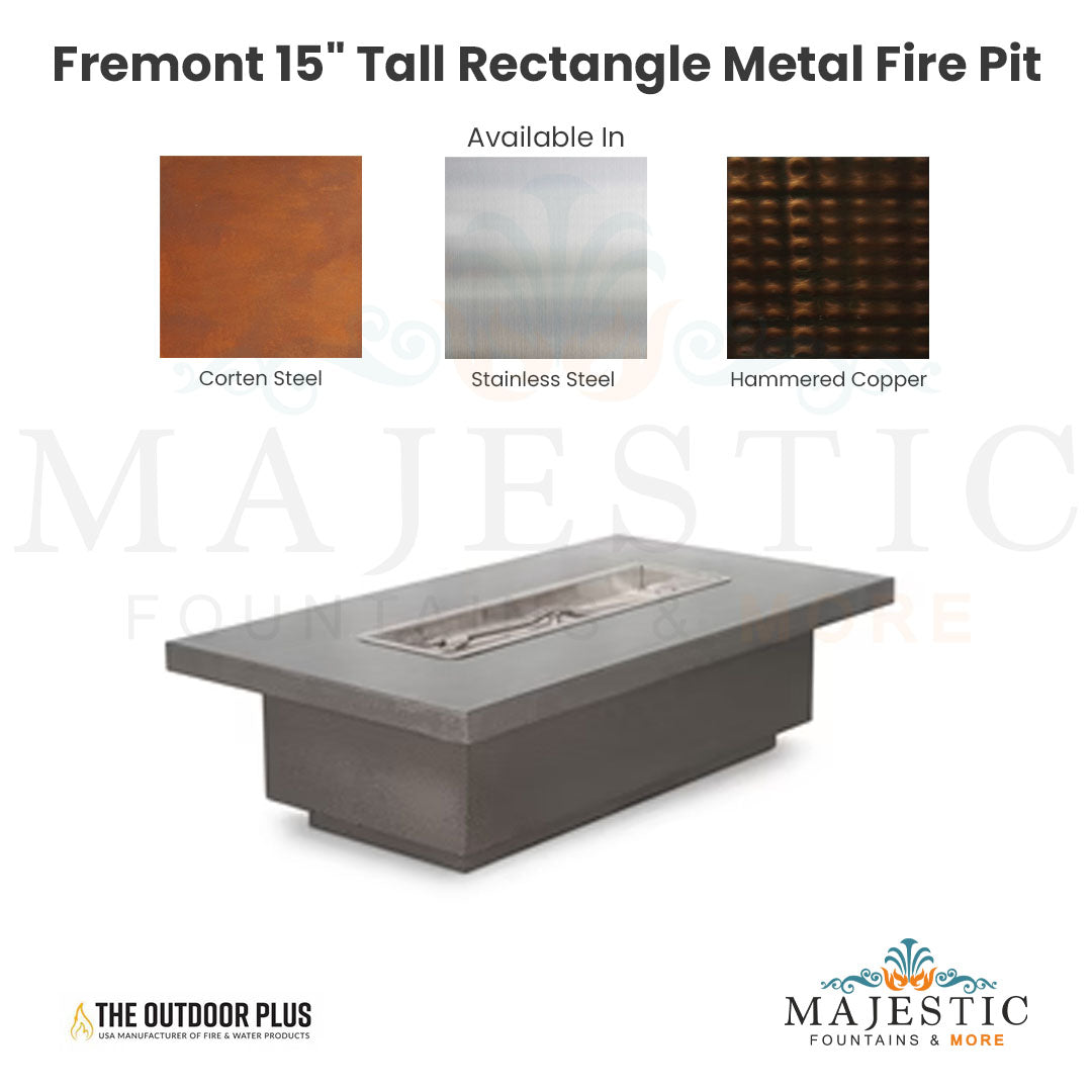 Fremont 15 Tall Rectangle Metal Fire Pit - Majestic Fountains and More
