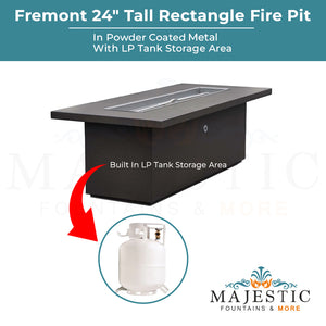 Fremont 24 Tall Rectangle Fire Pit in Powder Coated Metal - Majestic Fountains