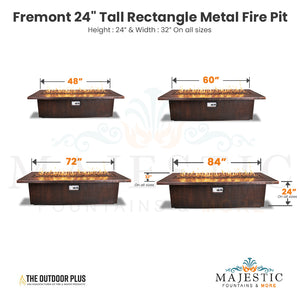Fremont 24 Tall Rectangle Fire Pit in Powder Coated Steel Size - Majestic Fountains and More