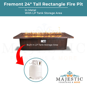 Fremont 24 Tall Rectangle Metal Fire Pit - Majestic Fountains