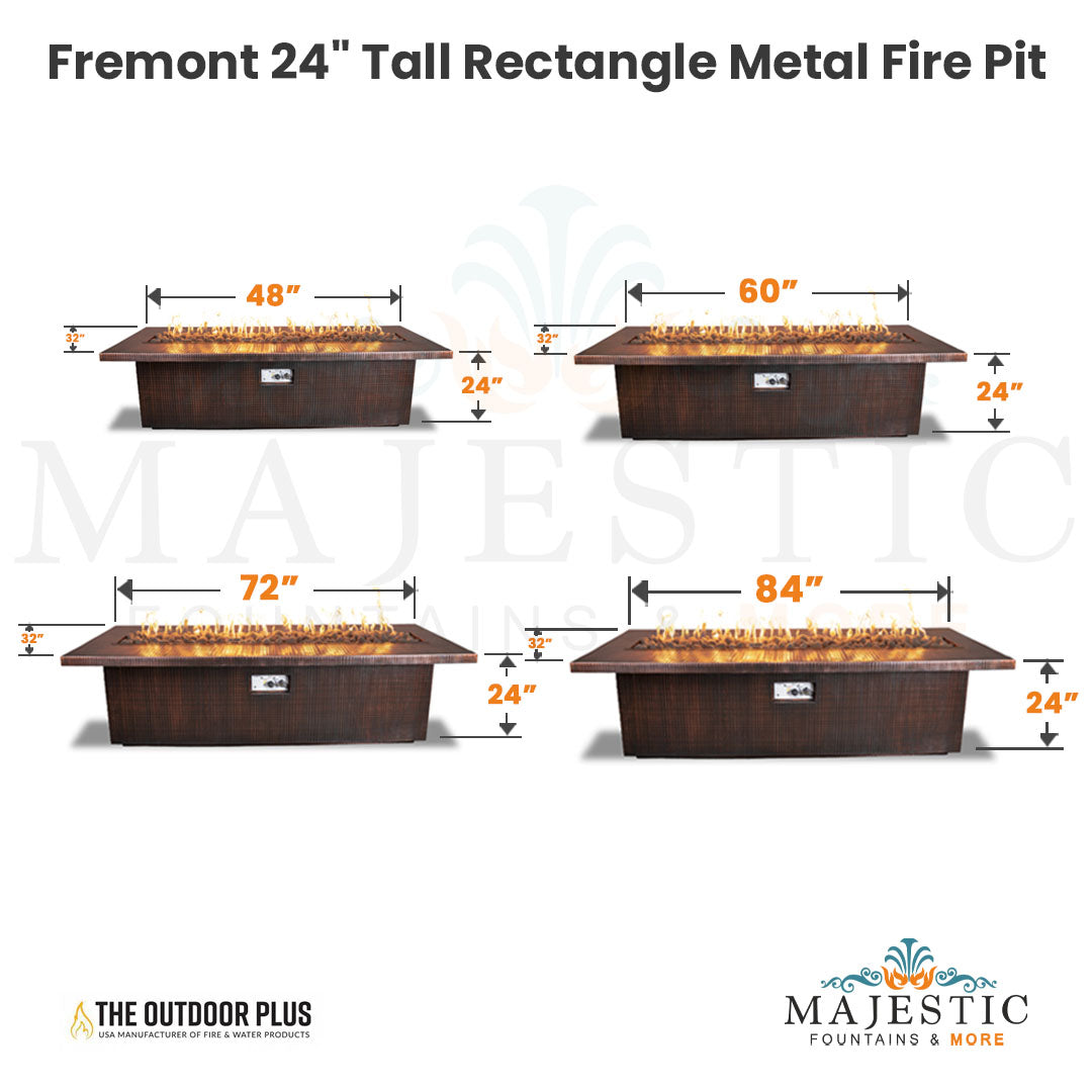Fremont 24 Tall Rectangle Metal Fire Pit - Majestic Fountains and More